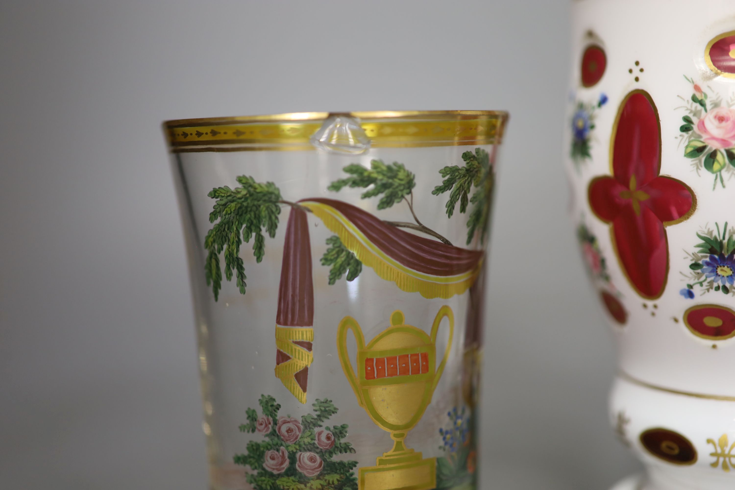 A group of 19th century Bohemian and German glass beakers,